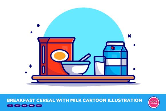 Breakfast Cereal with Milk Cartoon