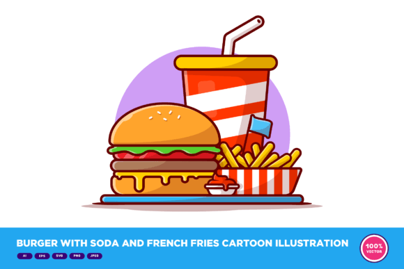 Burger with Soda and French Fries Graphics