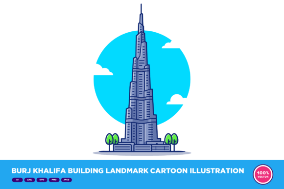 Burj Khalifa Cartoon Graphics for Decorative Brand Elements