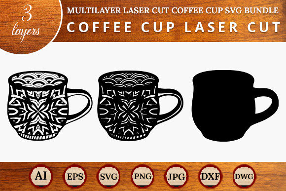 Coffee Cup Laser Cut SVG Bundle: Wall Decor & Laser Cutting