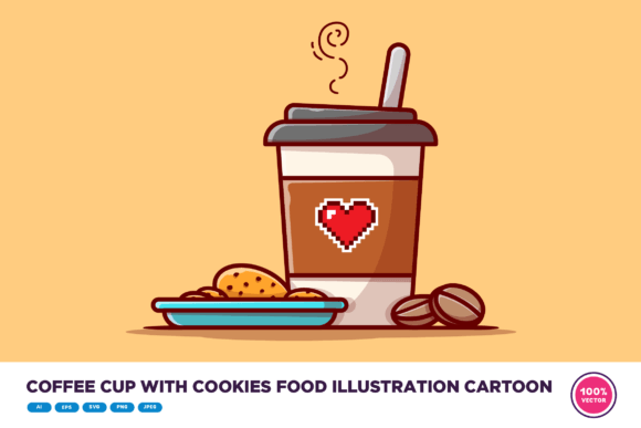 Coffee Cup with Cookies Food Cartoon Graphics