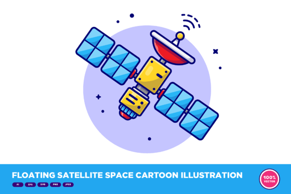 Floating Satellite Space Cartoon Graphics & Decorative Elements