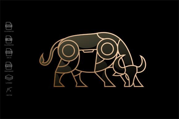 Geometric Lineart Buffalo Logo Template: Graphics & Decorative Elements