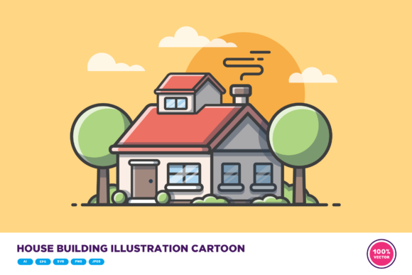 House Building Illustration Cartoon: Graphics for Decorative Branding