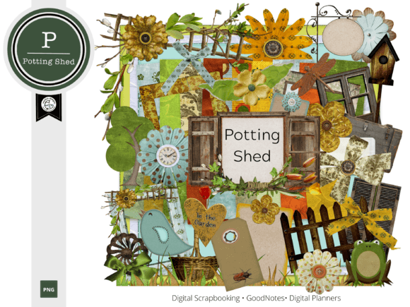 Potting Shed Digital Scrapbook Kit: Graphics & Decorative Elements