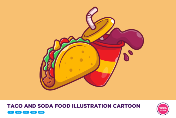 Taco and Soda Cartoon Graphics for Decorative Brand Elements